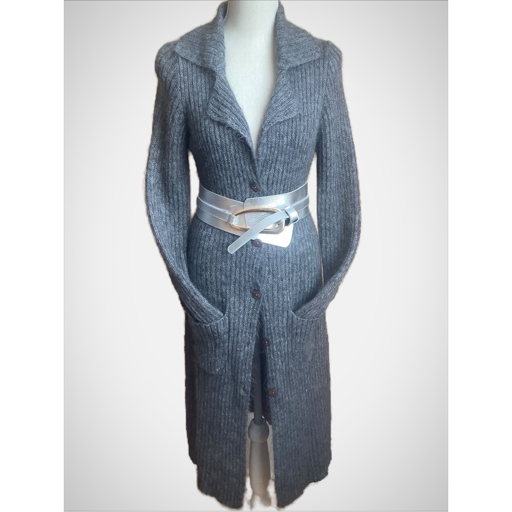 MODA INTERNATIONAL Vintage Mohair Blend Ribbed Duster Cardigan Gray M